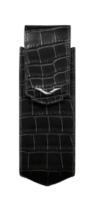 VERTICAL CASE, BLACK ALLIGATOR LEATHER STRAP WITH STAINLESS STEEL FINISHING